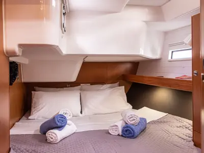 Cabin on Philoctetes, a Bavaria Cruiser 51 sailboat at Athens, Greece