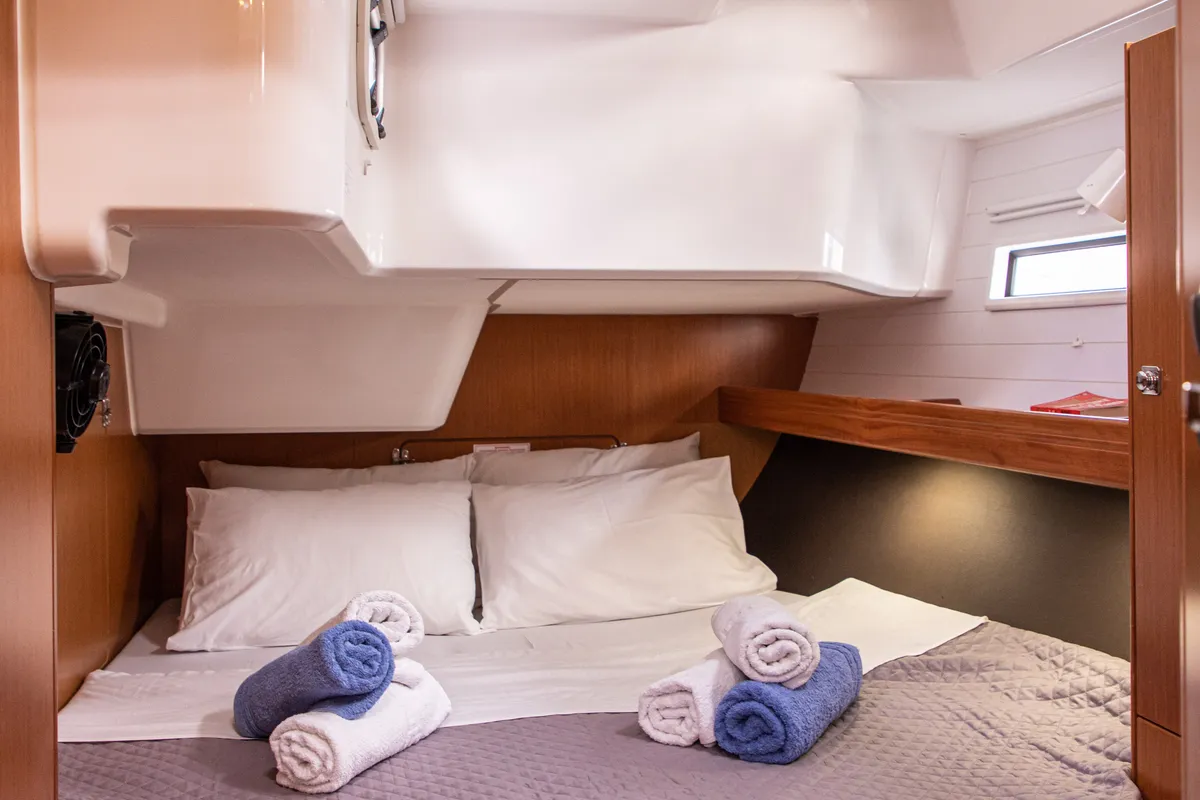 Cabin on Philoctetes, a Bavaria Cruiser 51 sailboat at Athens, Greece