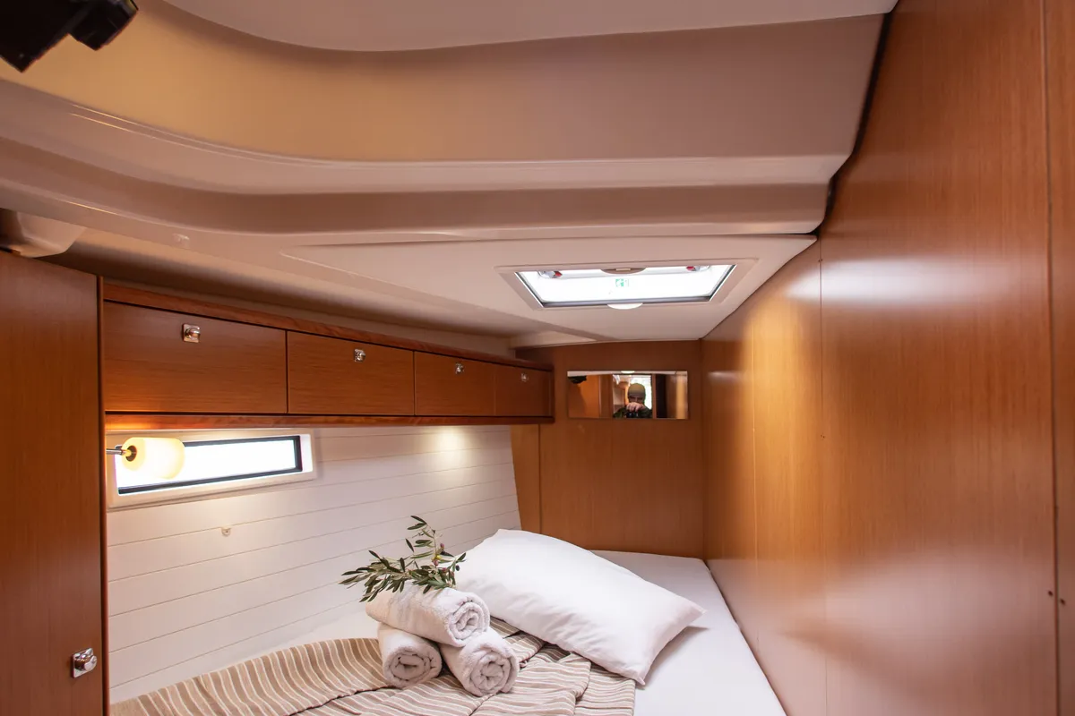 Cabin on Philoctetes, a Bavaria Cruiser 51 sailboat at Athens, Greece