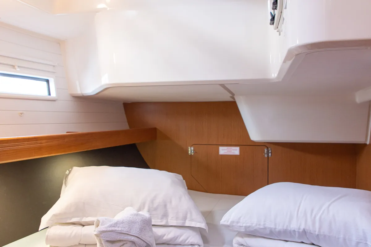 Cabin on Philoctetes, a Bavaria Cruiser 51 sailboat at Athens, Greece
