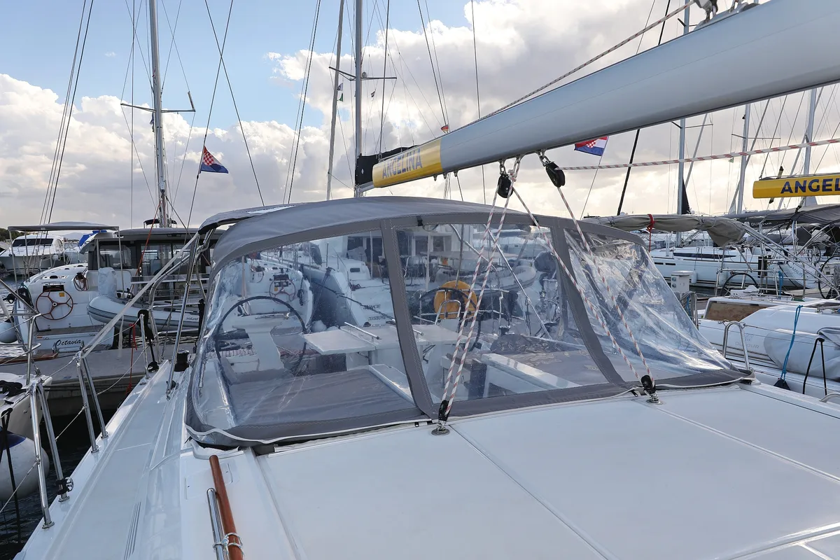 Deck of Arabella, a Beneteau Oceanis 46.1 sailboat at Grad Biograd na Moru, Croatia