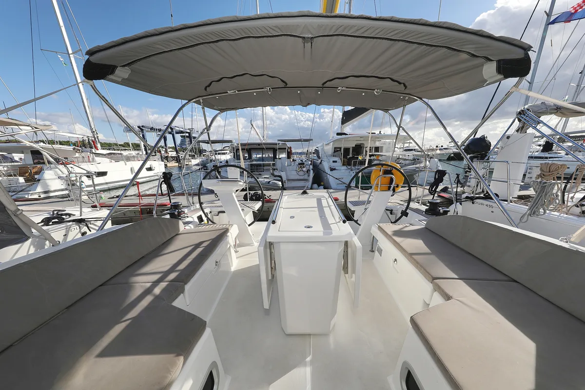 Cockpit of Arabella, a Beneteau Oceanis 46.1 sailboat at Grad Biograd na Moru, Croatia