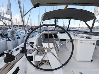 Cockpit of Arabella, a Beneteau Oceanis 46.1 sailboat at Grad Biograd na Moru, Croatia