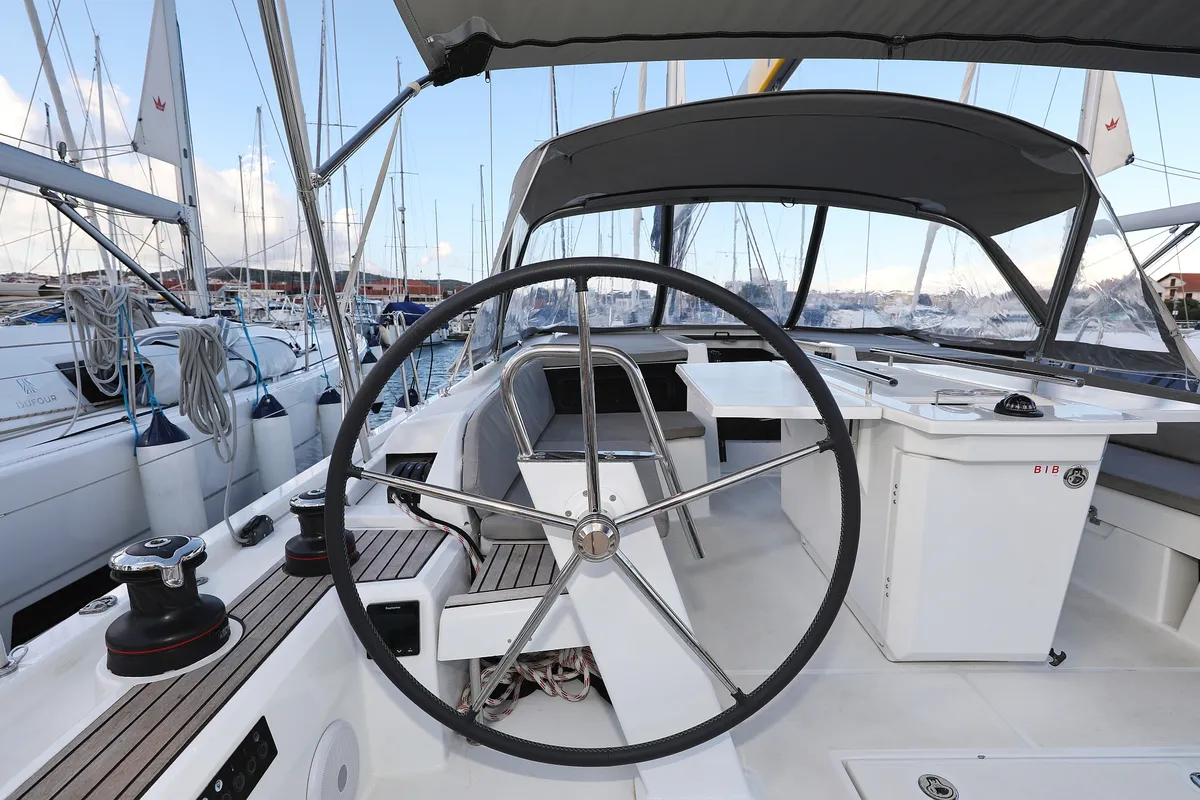 Cockpit of Arabella, a Beneteau Oceanis 46.1 sailboat at Grad Biograd na Moru, Croatia