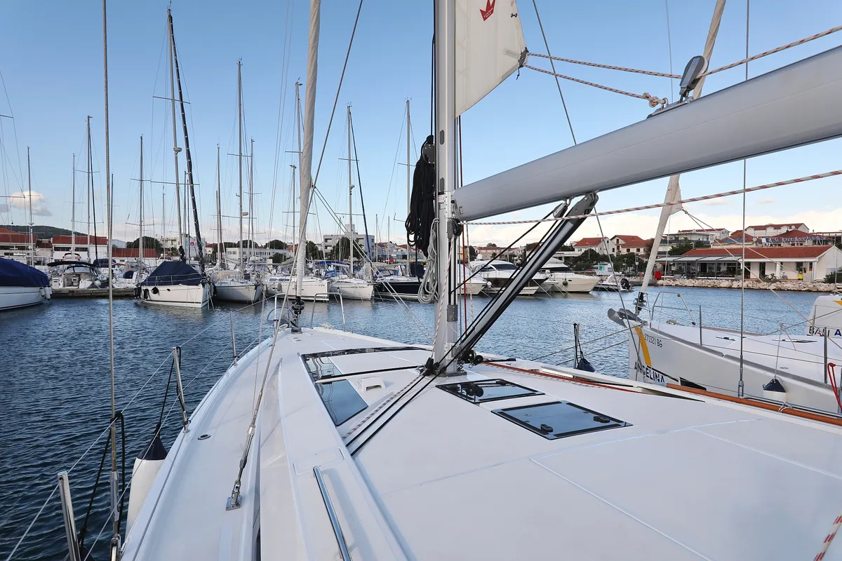 Deck of Arabella, a Beneteau Oceanis 46.1 sailboat at Grad Biograd na Moru, Croatia