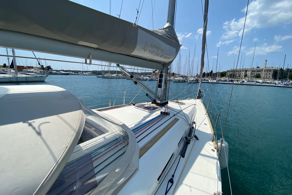 Deck of NIKE, a Beneteau First 35 sailboat at Grad Pula, Croatia