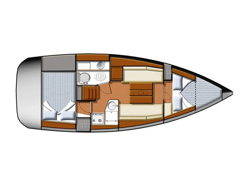 Floor plan of Beagle, a Jeanneau Sun Odyssey 30i sailboat at Yerseke, Netherlands