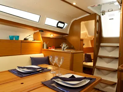 Salon of Beagle, a Jeanneau Sun Odyssey 30i sailboat at Yerseke, Netherlands