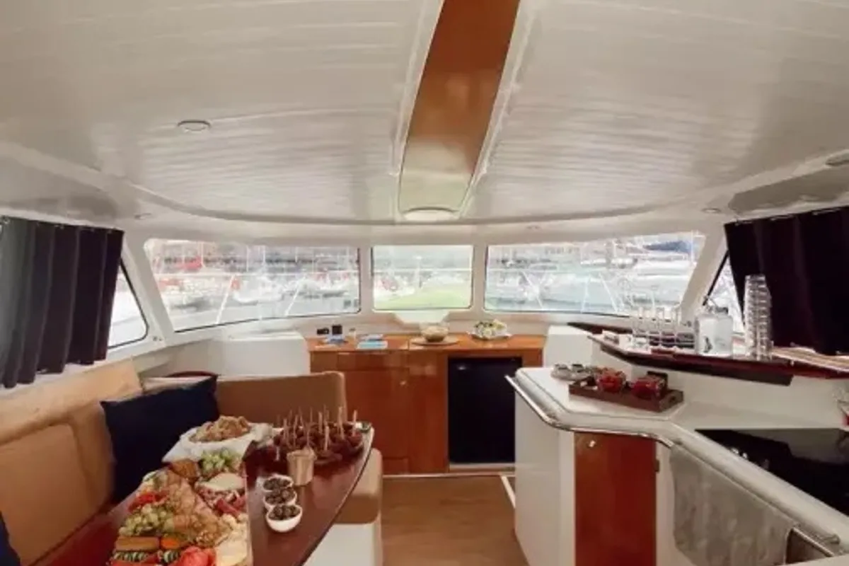 Exterior view of Comfort, a Fountaine Pajot Highland 35 catamaran at Lisbon, Portugal