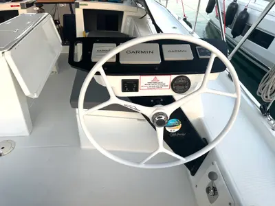 Cockpit of Celini, a Dufour 41 sailboat at Kos, Greece