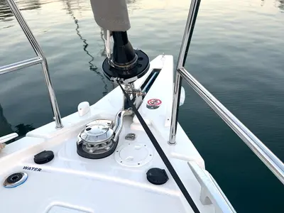 Deck of Celini, a Dufour 41 sailboat at Kos, Greece
