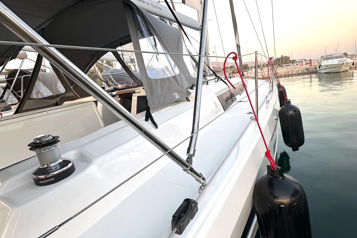 Deck of Celini, a Dufour 41 sailboat at Kos, Greece