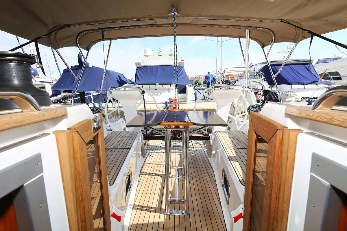 Deck of WindesEile (20), a Bavaria Cruiser 41S sailboat at Murter, Croatia