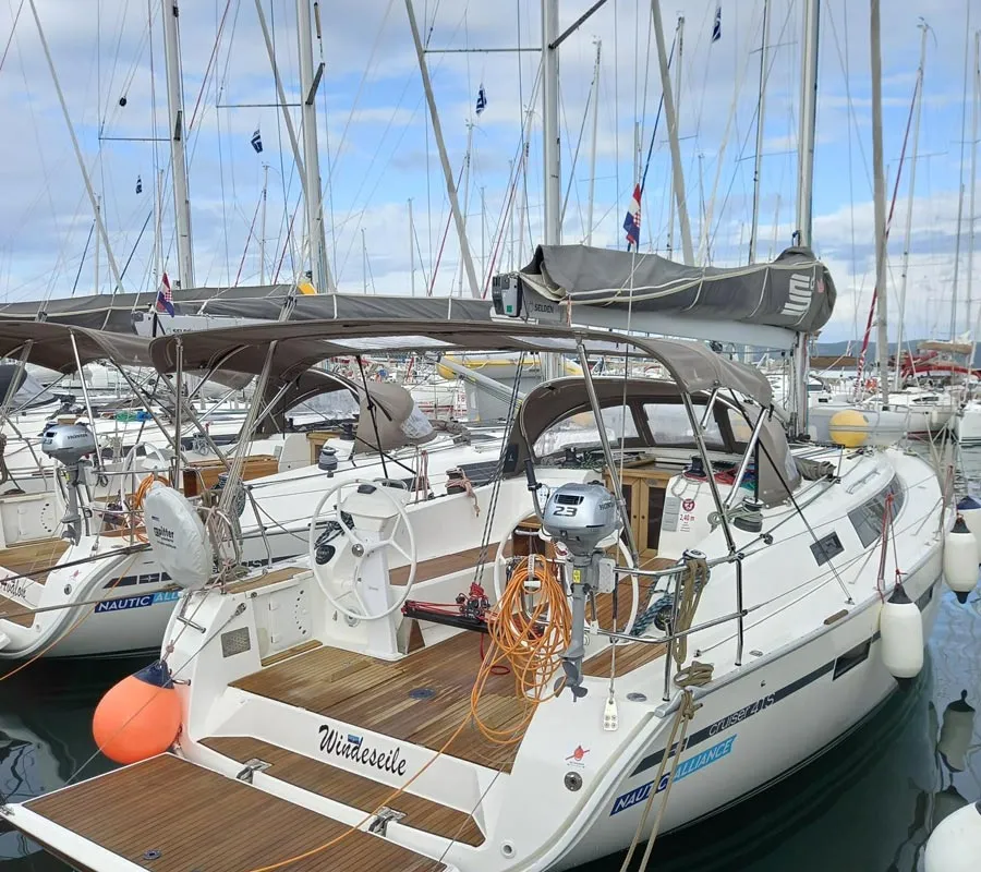 Exterior view of WindesEile (20), a Bavaria Cruiser 41S sailboat at Murter, Croatia
