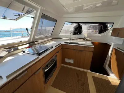 Galley of Bali Catspace, a catamaran at Sipias, Greece