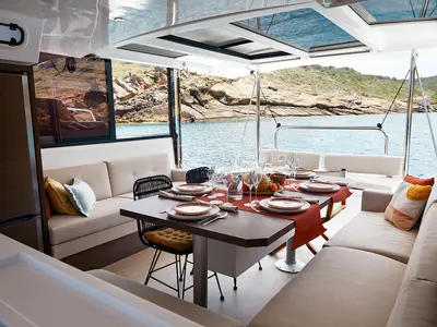 Salon of Deep Breath, a Bali Catspace catamaran at Pirovac, Croatia