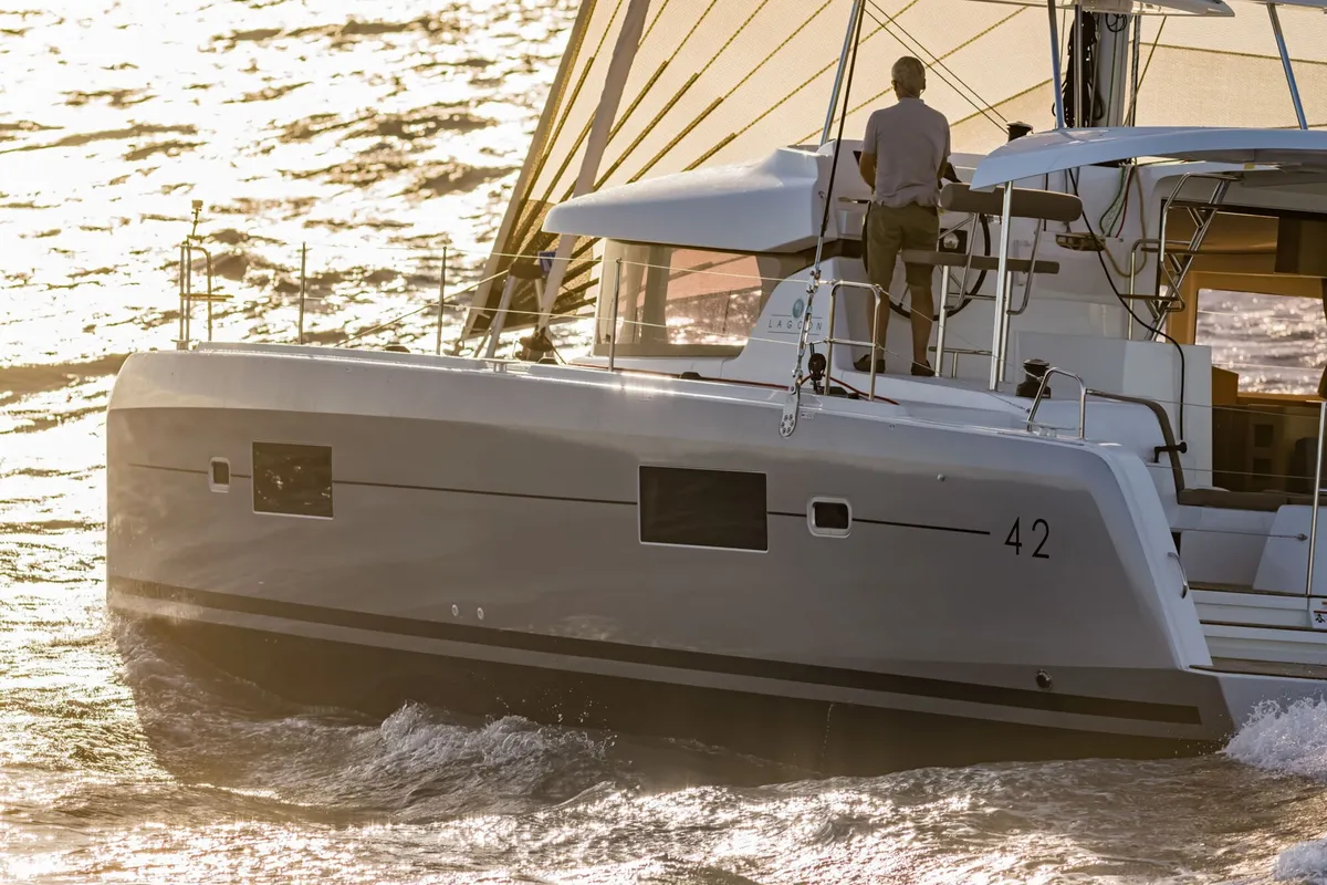 Exterior view of One Dream, a Lagoon 42 catamaran at Municipal Unit of Lefkada, Greece