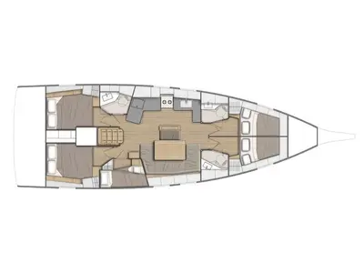Floor plan of Luna, a Beneteau Oceanis 46.1 sailboat at Puntone di Scarlino, Italy