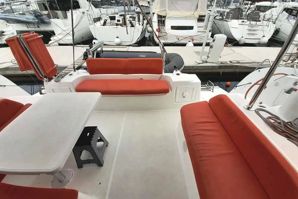 Deck of Saint Andrew, a Excess 11 catamaran at Lavreotiki Municipal Unit, Greece