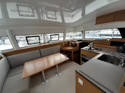 Salon of Saint Andrew, a Excess 11 catamaran at Lavreotiki, Greece