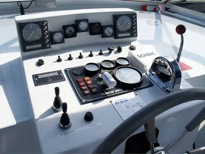 Cockpit of De Drait Renal 50, a motorboat at Drachten, Netherlands