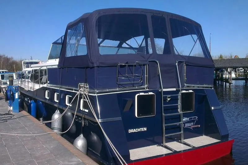 Exterior view of De Drait Renal 50, a motorboat at Drachten, Netherlands