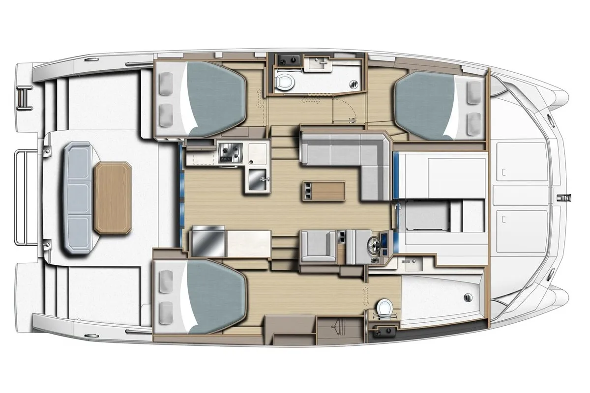 Floor plan of Leopard 40 PC, a catamaran at Nassau, Bahamas