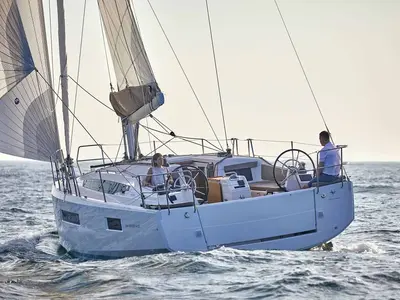 Cockpit of Turing Machine, a Jeanneau Sun Odyssey 410 sailboat at Grad Trogir, Croatia