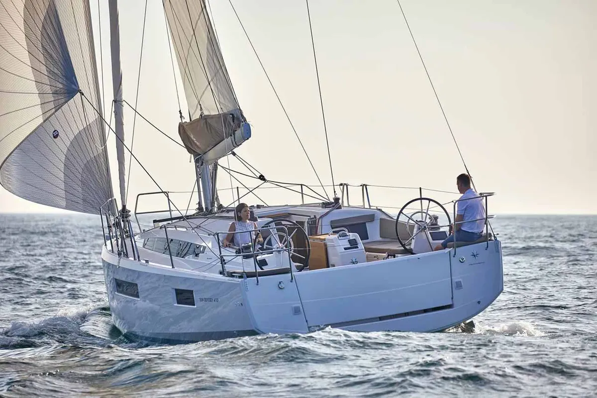 Cockpit of Turing Machine, a Jeanneau Sun Odyssey 410 sailboat at Grad Trogir, Croatia