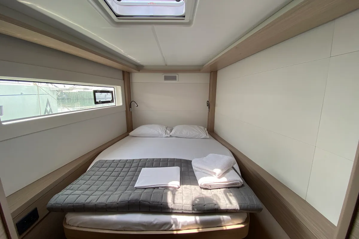 Cabin on Moondance, a Lagoon 46 catamaran at Athens, Greece