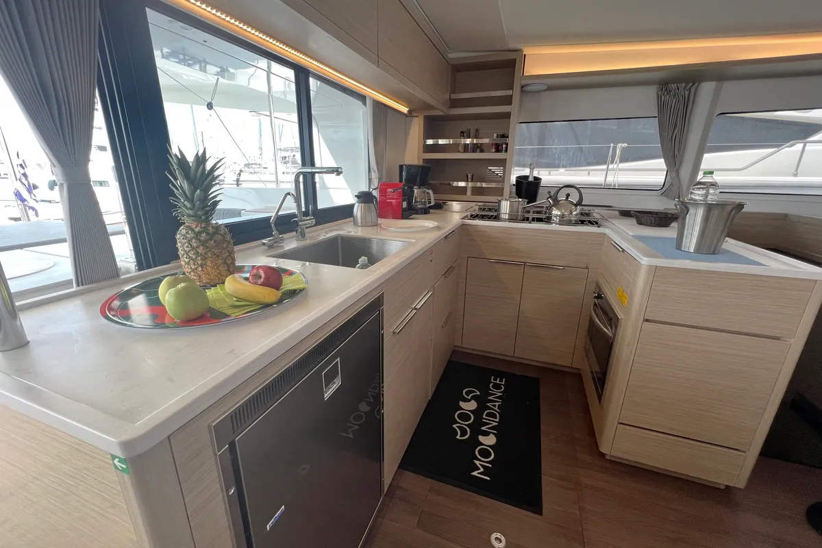 Galley of Moondance, a Lagoon 46 catamaran at Athens, Greece
