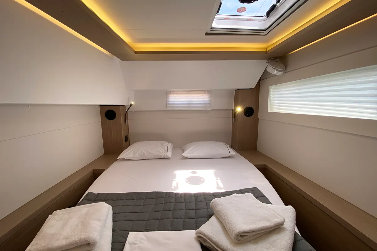 Cabin on Moondance, a Lagoon 46 catamaran at Athens, Greece