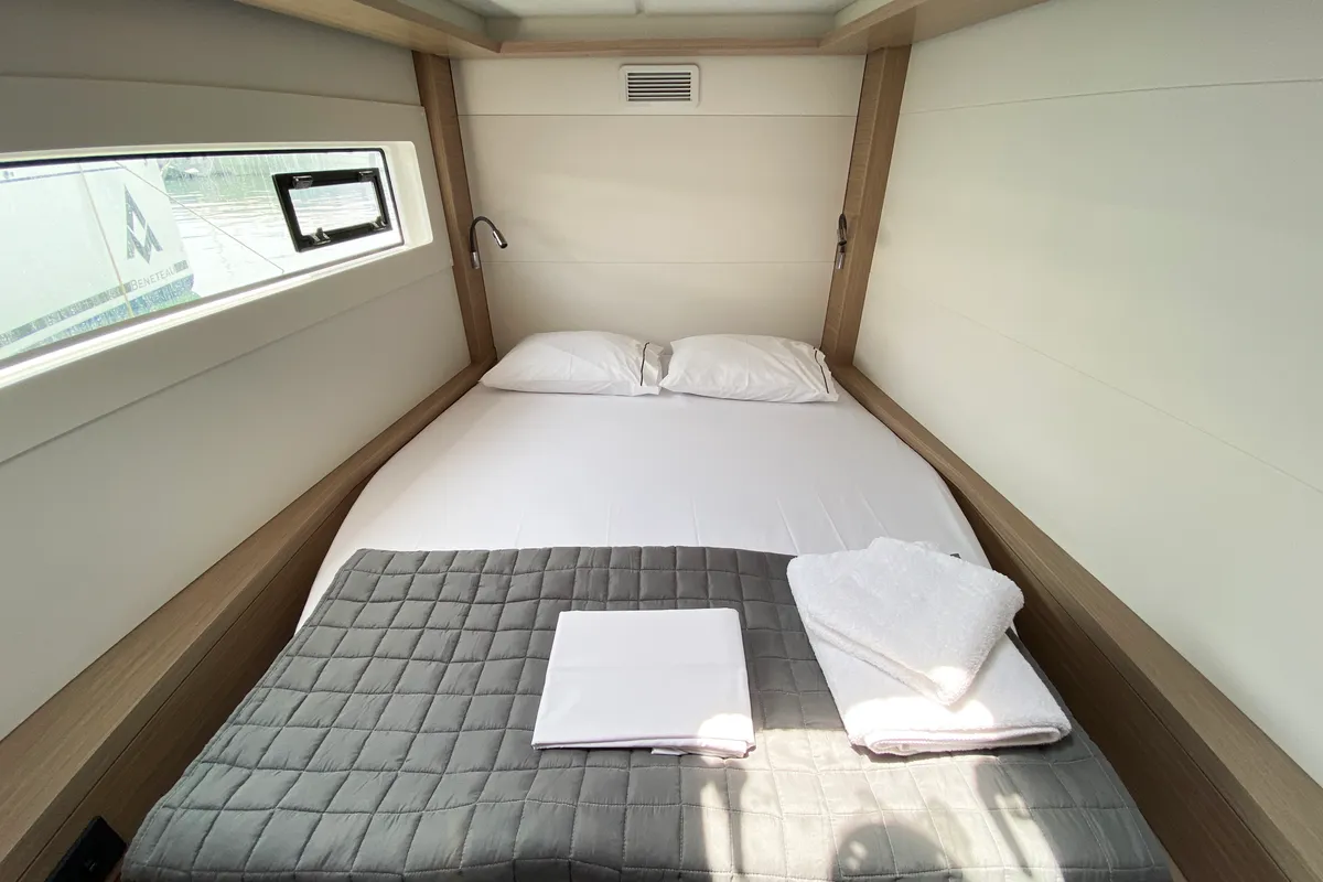 Cabin on Moondance, a Lagoon 46 catamaran at Athens, Greece