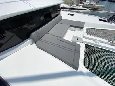 Deck of Moondance, a Lagoon 46 catamaran at Athens, Greece