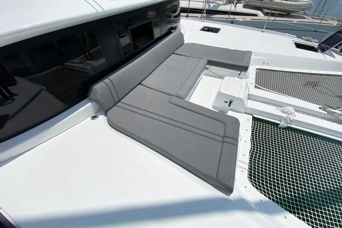 Deck of Moondance, a Lagoon 46 catamaran at Athens, Greece