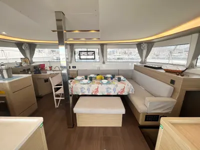 Salon of Moondance, a Lagoon 46 catamaran at Athens, Greece