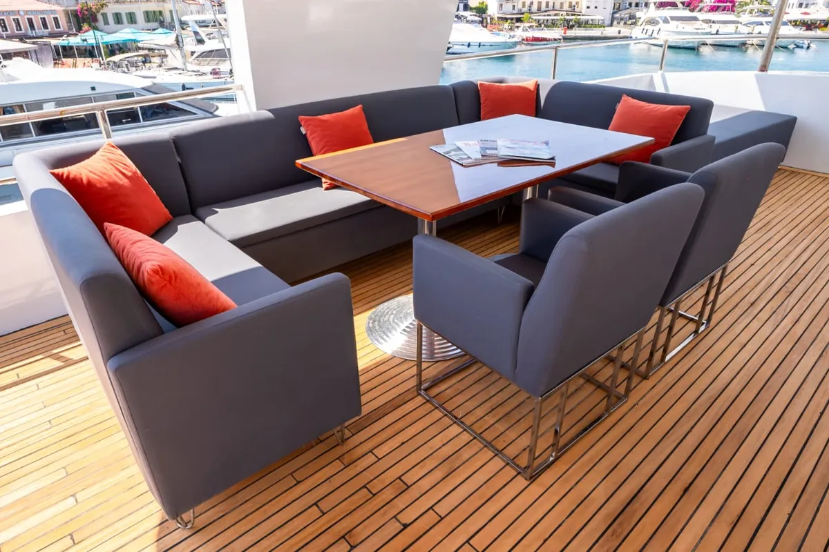 Deck of My Almila, a Gulet Motoryacht motor yacht at Marmaris, Turkey