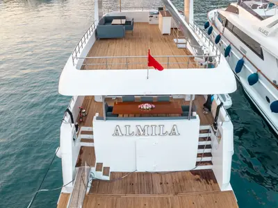 Deck of My Almila, a Gulet Motoryacht motor yacht at Marmaris, Turkey