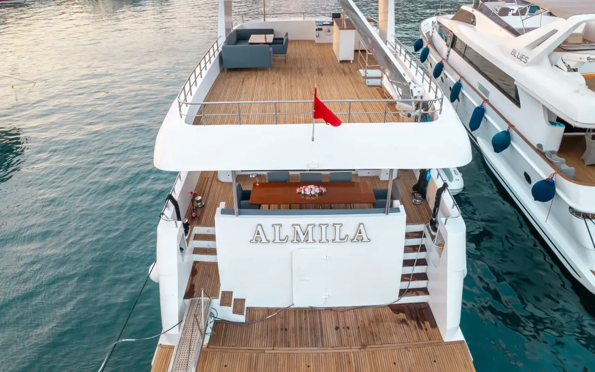 Deck of My Almila, a Gulet Motoryacht motor yacht at Marmaris, Turkey