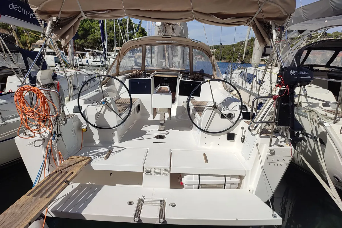 Cockpit of Islay, a Dufour 382 Grand Large sailboat at Biograd na Moru, Croatia