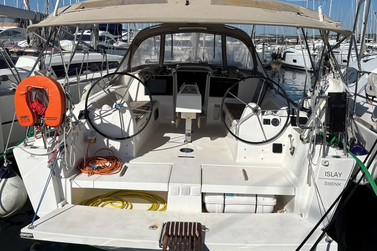 Cockpit of Islay, a Dufour 382 Grand Large sailboat at Biograd na Moru, Croatia