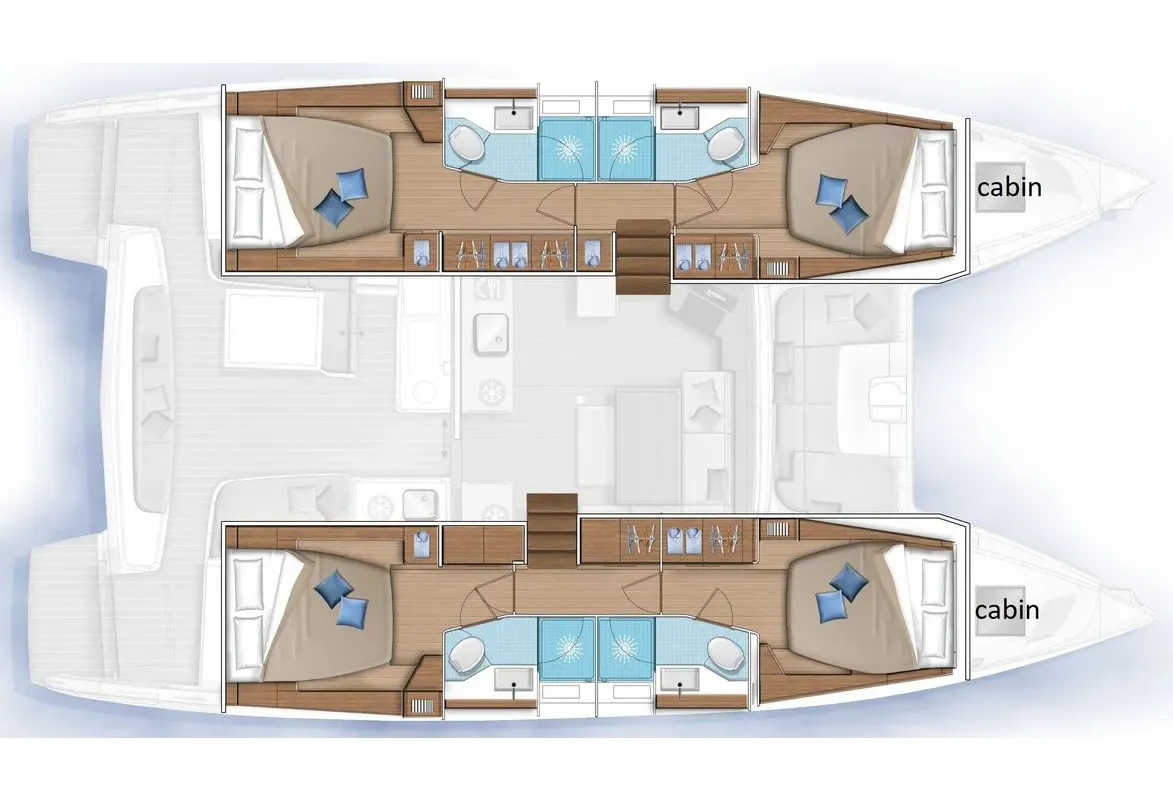 Floor plan of Manureva, a Lagoon 46 catamaran at Alameda, United States