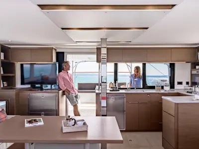 Salon of Manureva, a Lagoon 46 catamaran at Alameda, United States