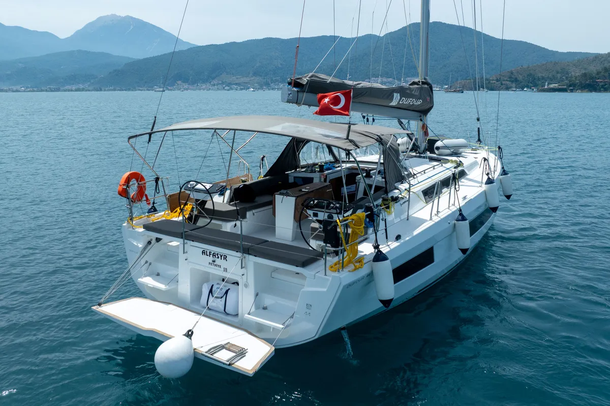 Exterior view of Dufour 44, a sailboat at Fethiye, Turkey