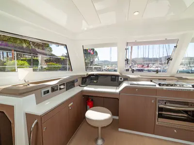 Galley of Sail Spica, a Bali Catspace catamaran at Fethiye, Turkey