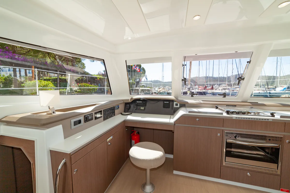 Galley of Sail Spica, a Bali Catspace catamaran at Fethiye, Turkey