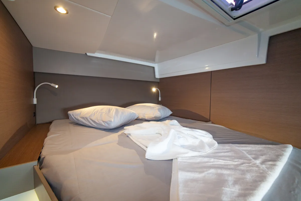 Cabin on Sail Spica, a Bali Catspace catamaran at Fethiye, Turkey