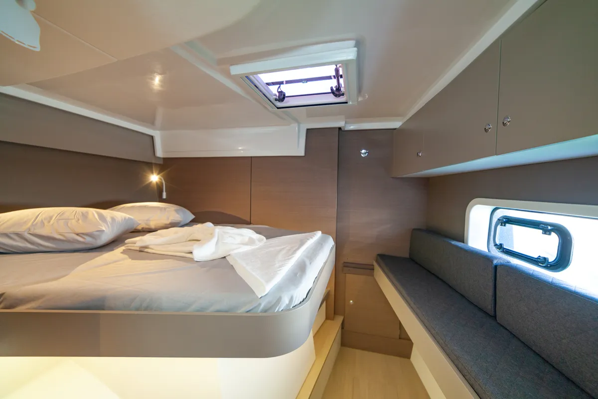 Cabin on Sail Spica, a Bali Catspace catamaran at Fethiye, Turkey
