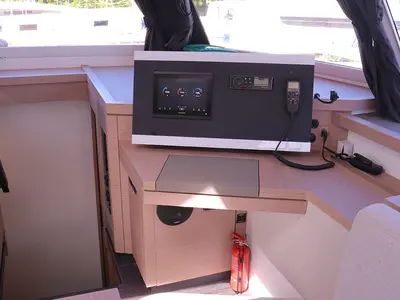 Salon of Michelle ma Belle, a Fountaine Pajot Astrea 42 Quatuor catamaran at Road Town, British Virgin Islands