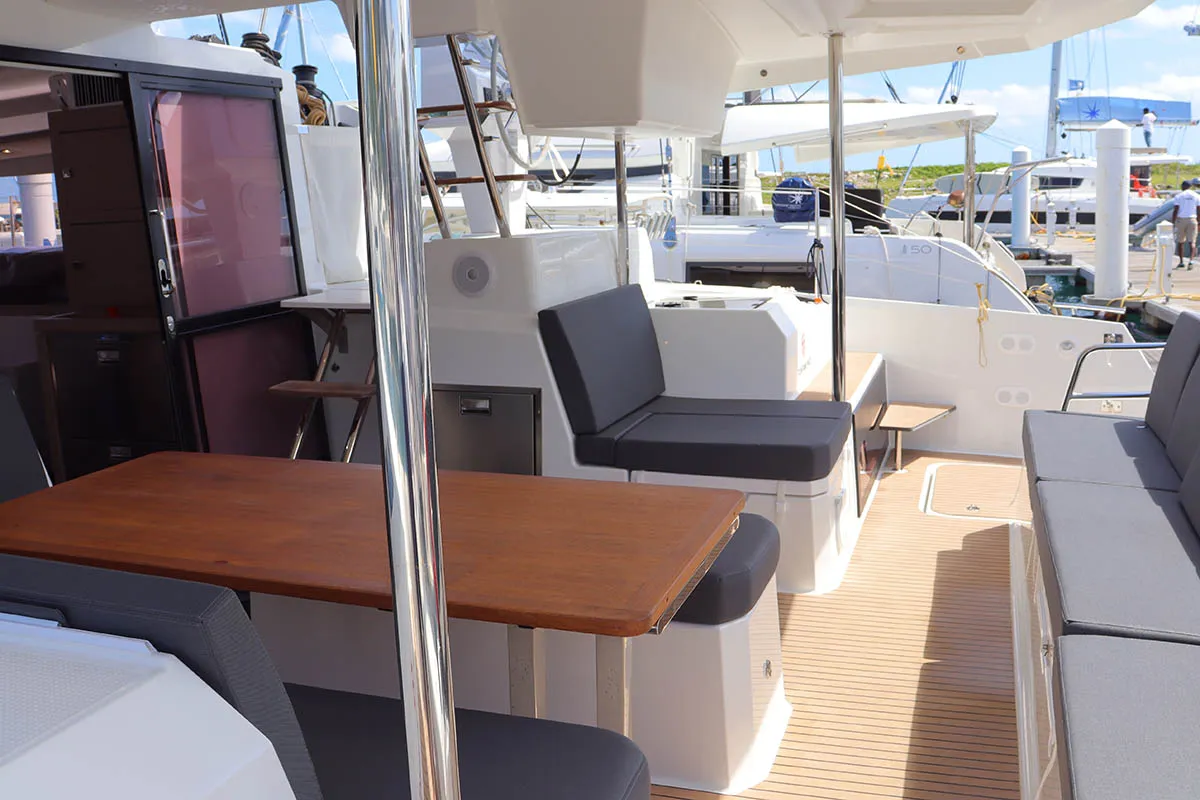Deck of Michelle ma Belle, a Fountaine Pajot Astrea 42 Quatuor catamaran at Road Town, British Virgin Islands